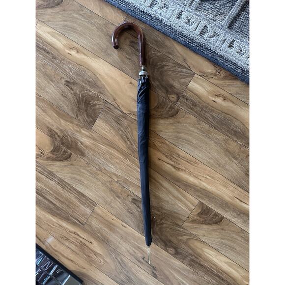 Black Vintage Schertz Umbrella Wood Handle Parasol Metal Tip Case - Picture 13 of 15